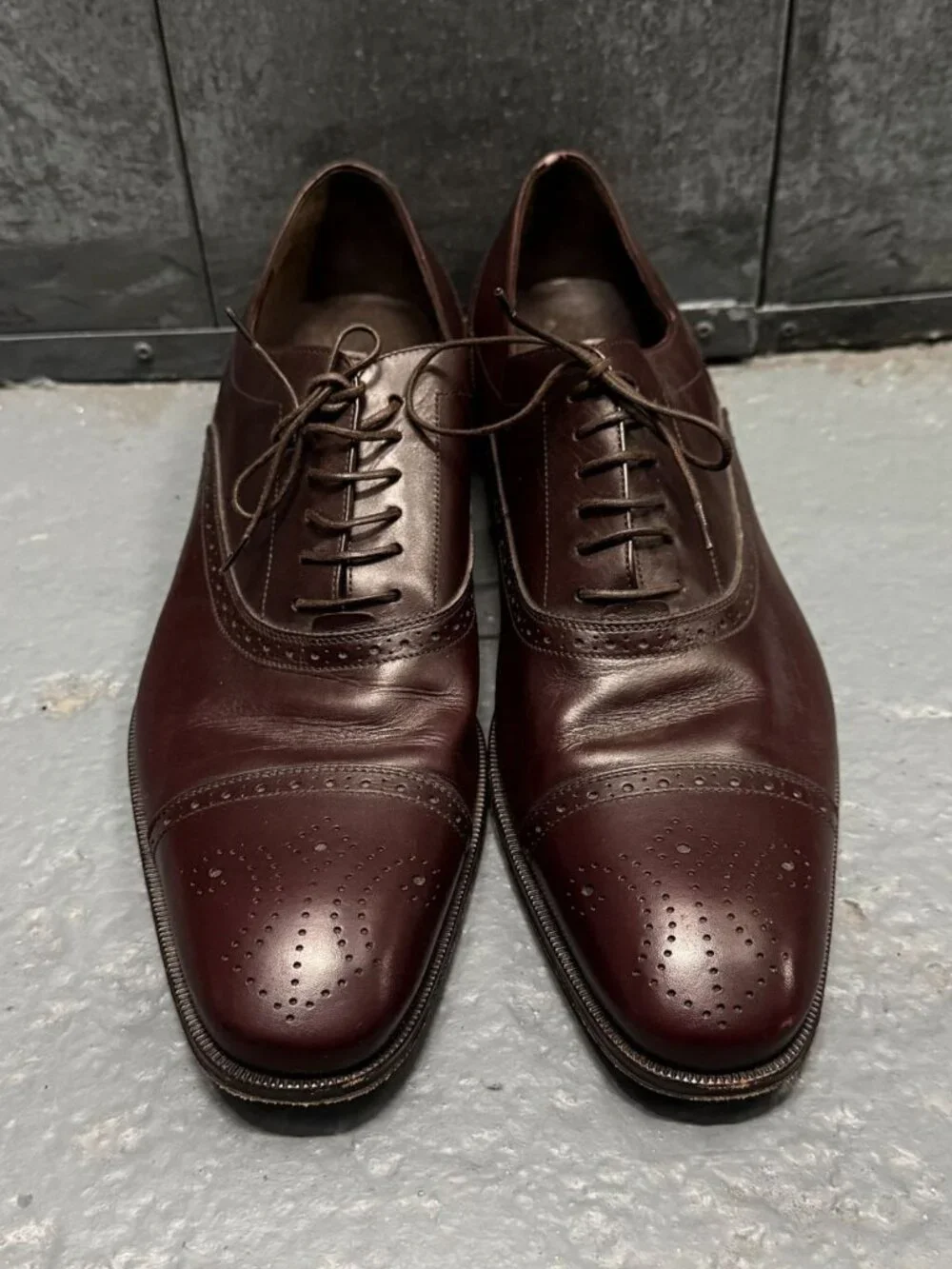 SALVATORE FERRAGAMO BROWN WINGTIP LEATHER SHOES LAVORAZIONE ORIGINALE